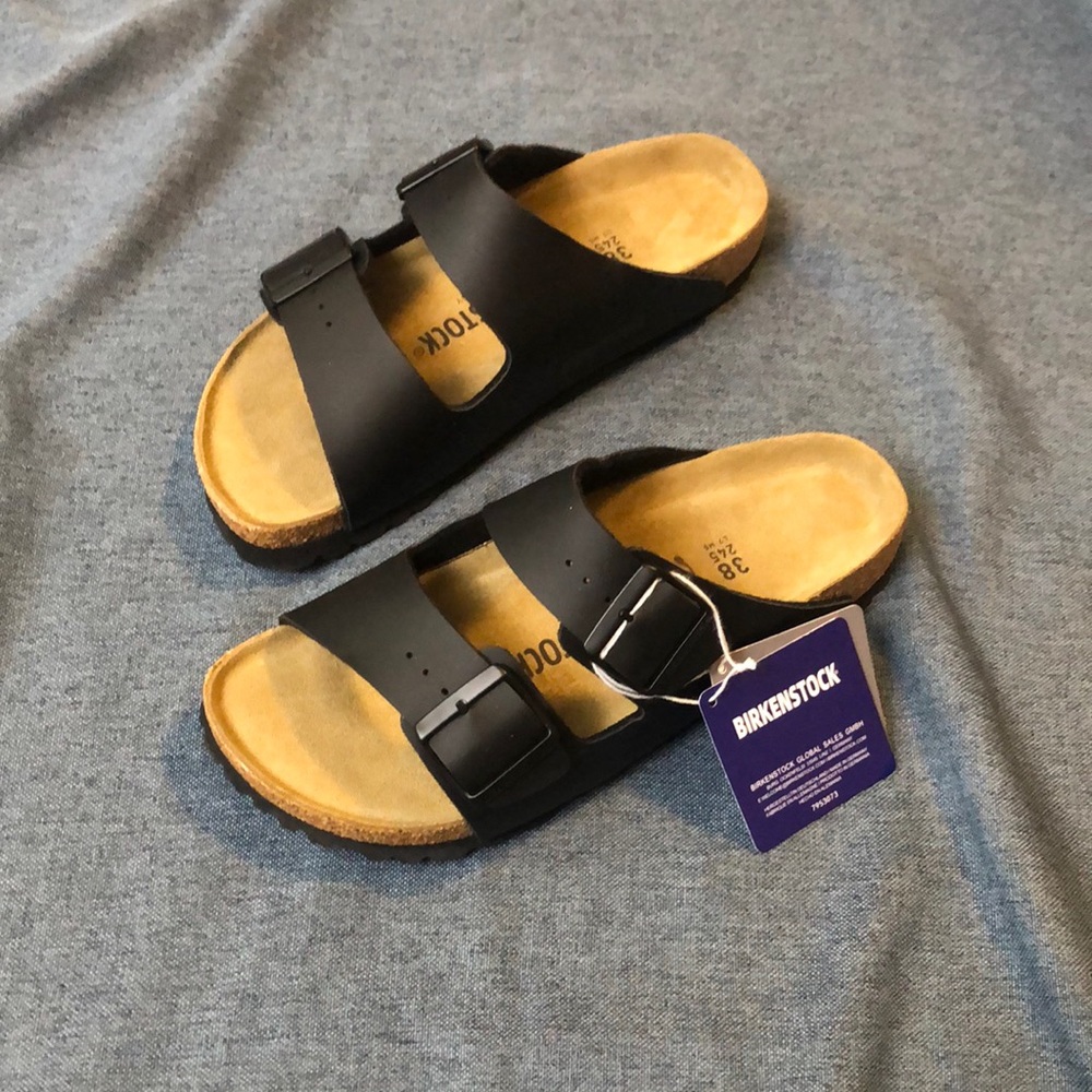 Birkenstock Black and Tan Sandals with Adjustable Straps